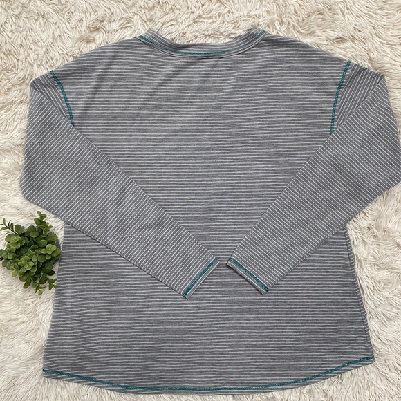 Ces Femme Exposed Seam Striped Top 💗 Gray White & Turquoise - Picture 4 of 15